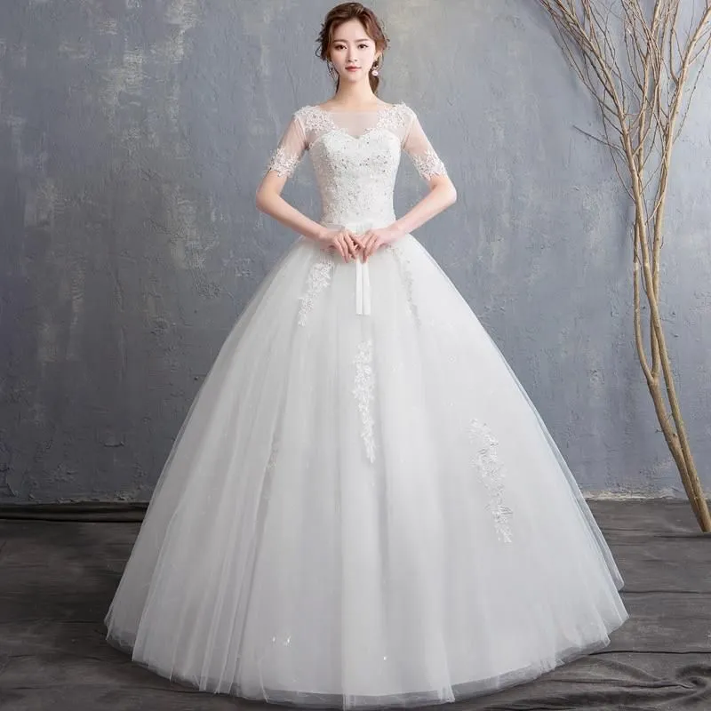 New Vintage Wedding Dress Short Sleeve Gown