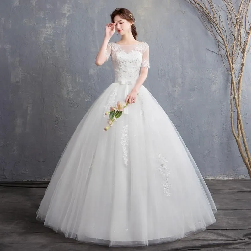 New Vintage Wedding Dress Short Sleeve Gown