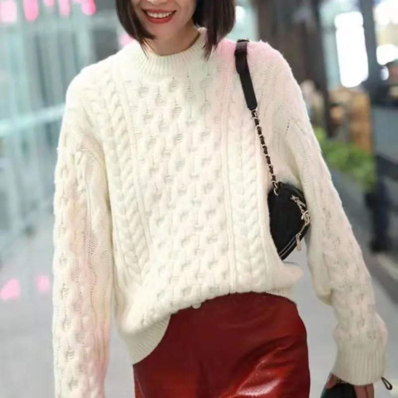 Oversized Twisted Chunky Cable Knit Sweater Pullover