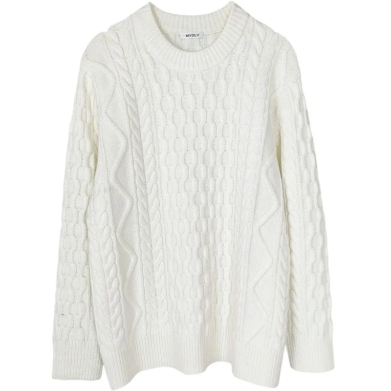 Oversized Twisted Chunky Cable Knit Sweater Pullover