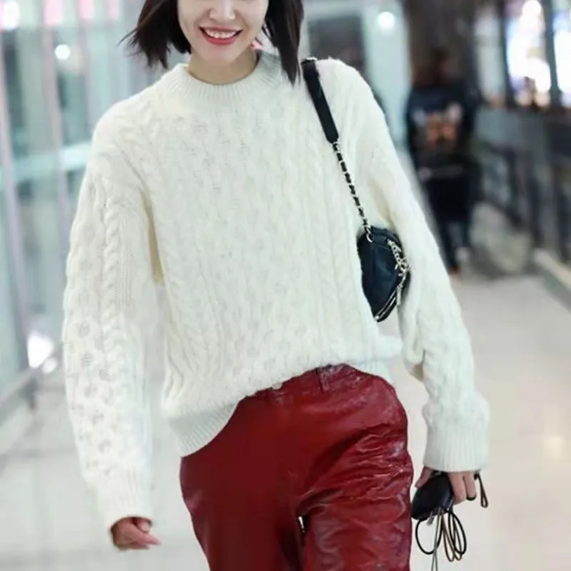 Oversized Twisted Chunky Cable Knit Sweater Pullover