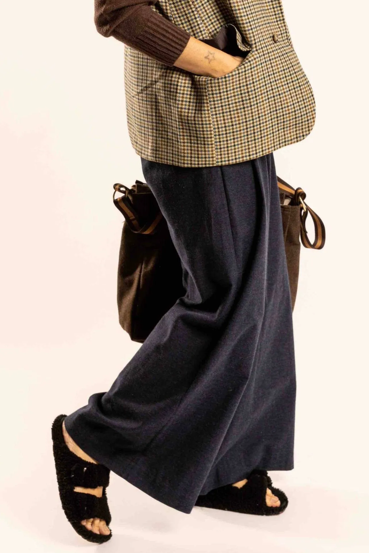 Parigi Flanell Wide Leg Pants in Night Blue - ByAdushka