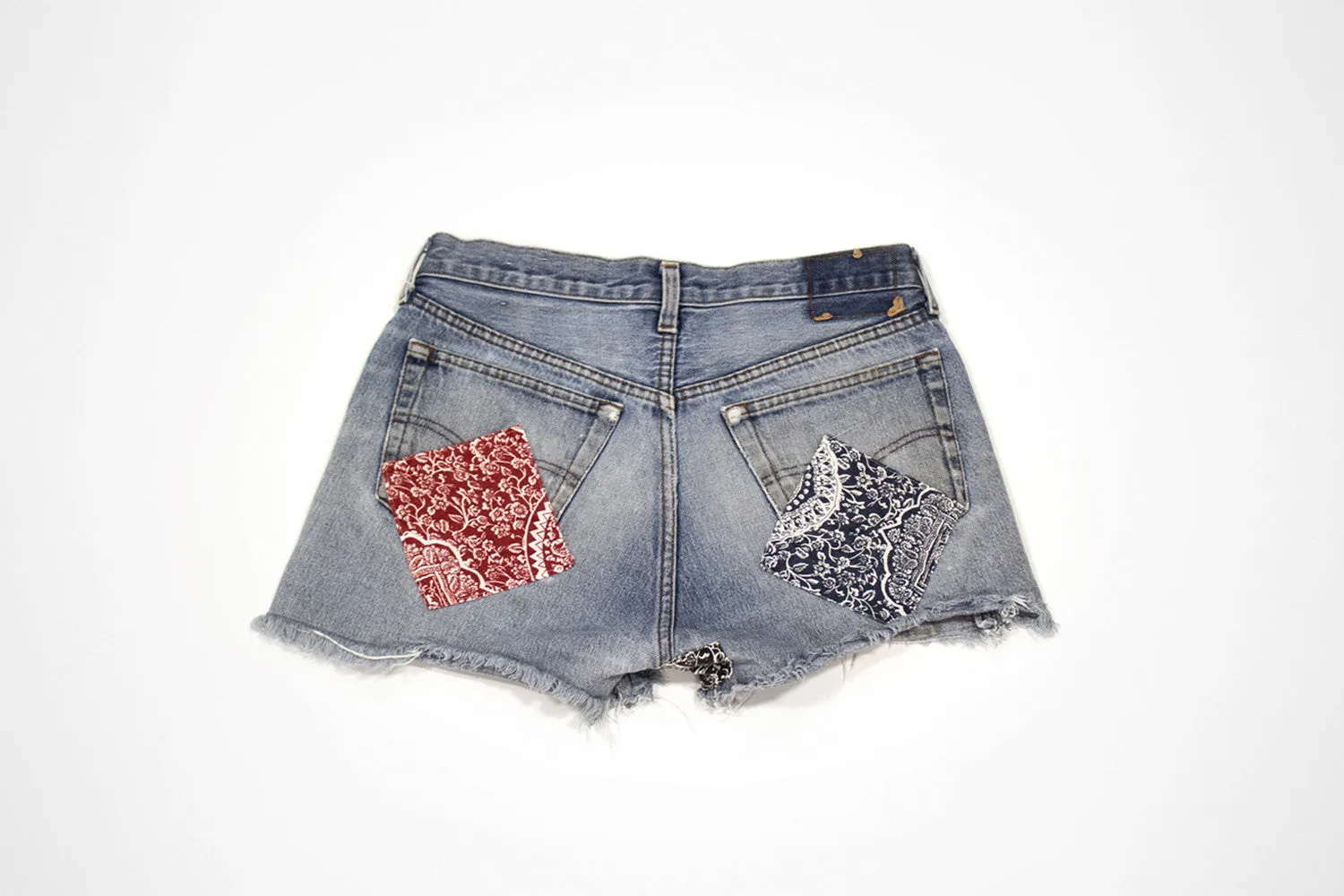 Patchwork Bandana Cut Offs - Women’s Vintage Denim Jean Shorts
