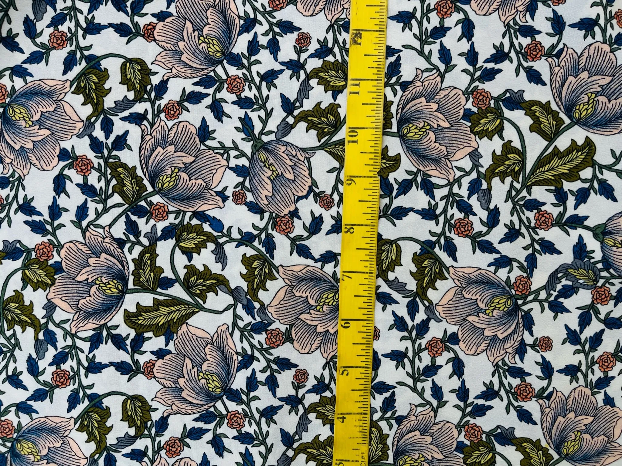 Peachskin  fabric by the yard - Vintage pink and blue floral print