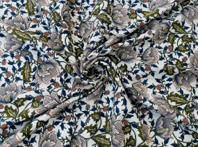 Peachskin  fabric by the yard - Vintage pink and blue floral print