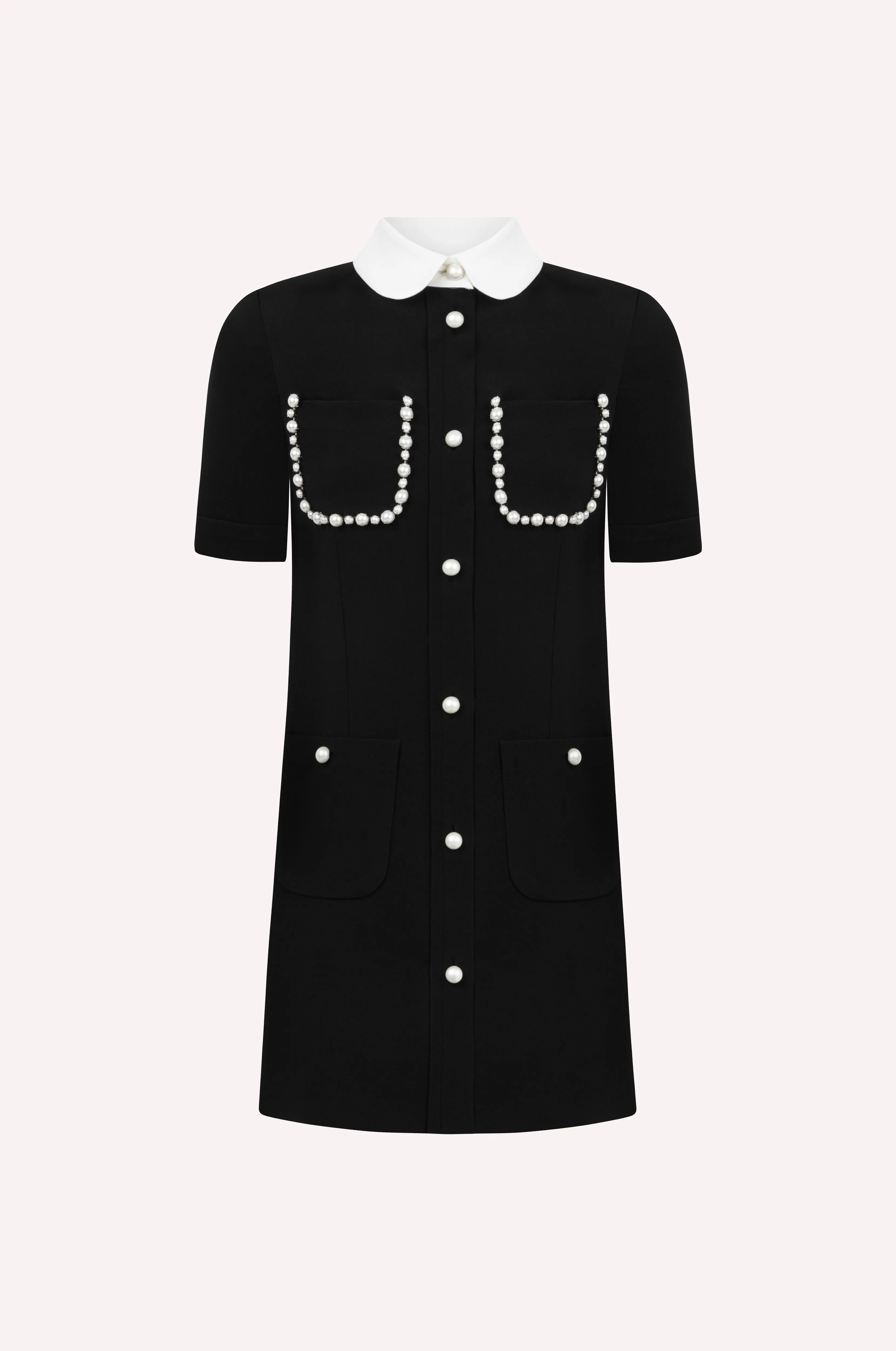Pearl-Trimmed Patch Pocket Dress
