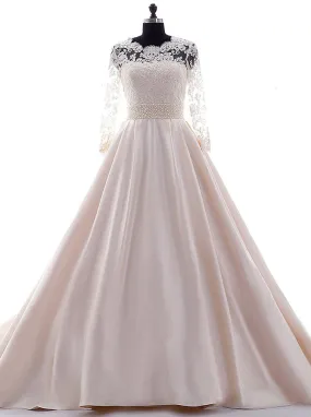 Pink Wedding Gown,Wedding Dresses with Sleeves,Satin Wedding Dress,Vintage Wedding Gown,WD00029