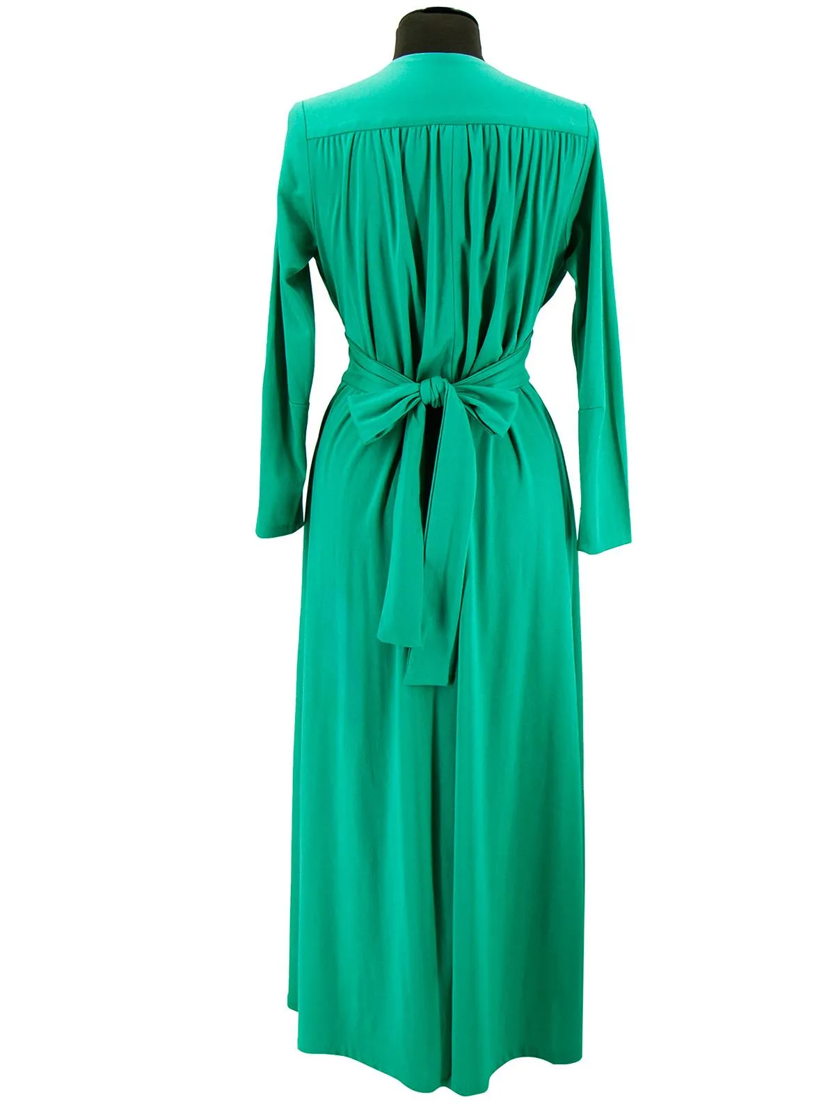 Pleated Emerald Green Vintage 1970s Maxi Dress