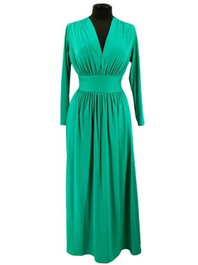 Pleated Emerald Green Vintage 1970s Maxi Dress