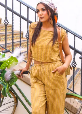 Pretty Please Top w/ Wide Leg Pant Stripe Set - Camel