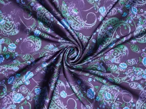 Purple and teal washed paisley  - charmeuse satin fabric by the yard - MonSar exclusive