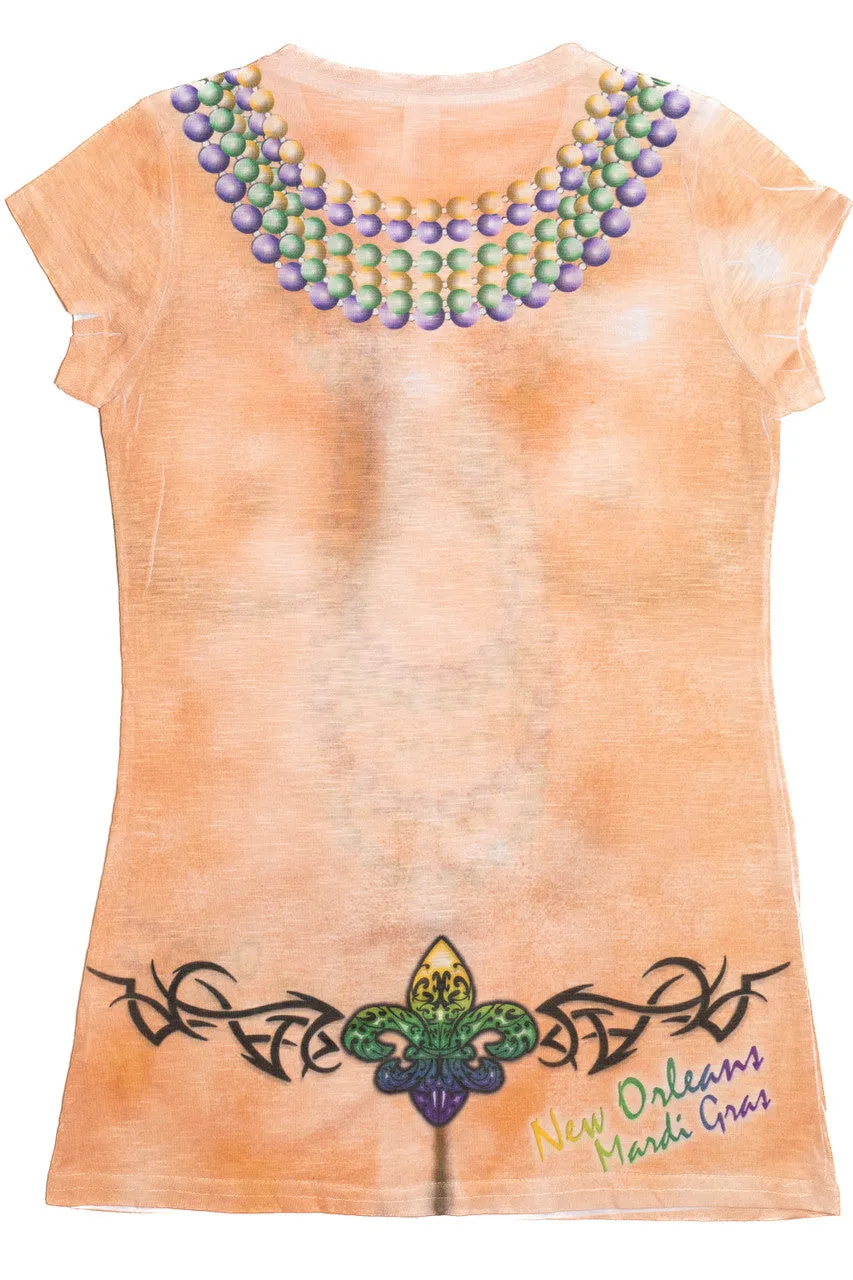 "New Orleans Mardi Gras" Beads Nude T-Shirt