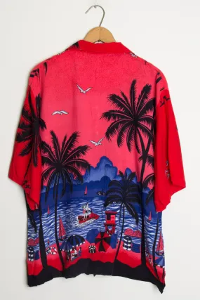 (Red) Beach Print Hawaiian Shirt