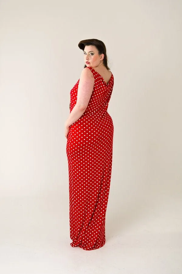Red Polka Dot Maxi Retro Dress Up To UK16
