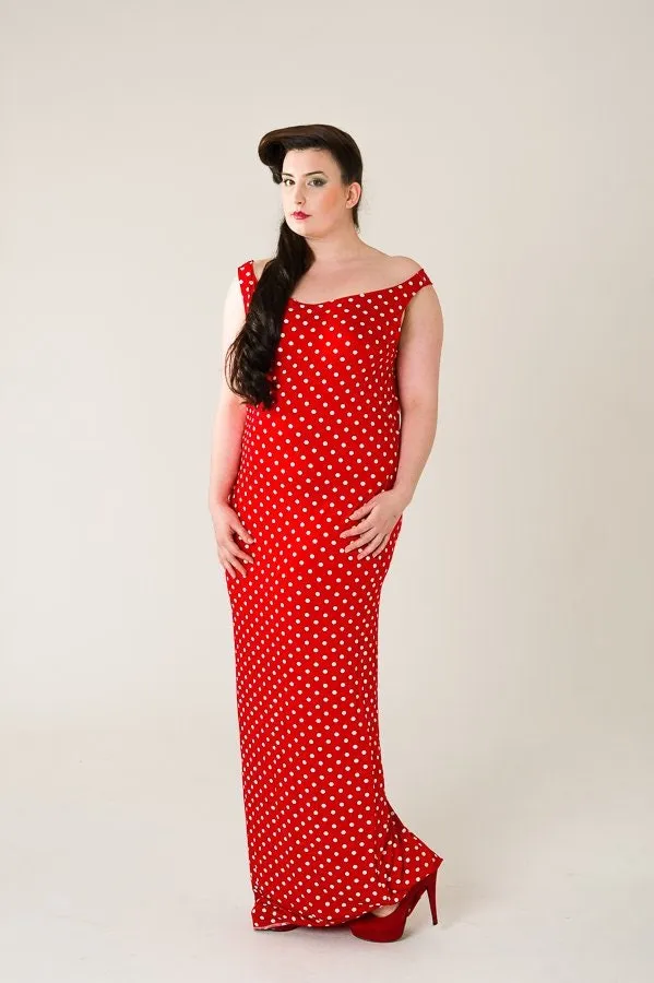Red Polka Dot Maxi Retro Dress Up To UK16