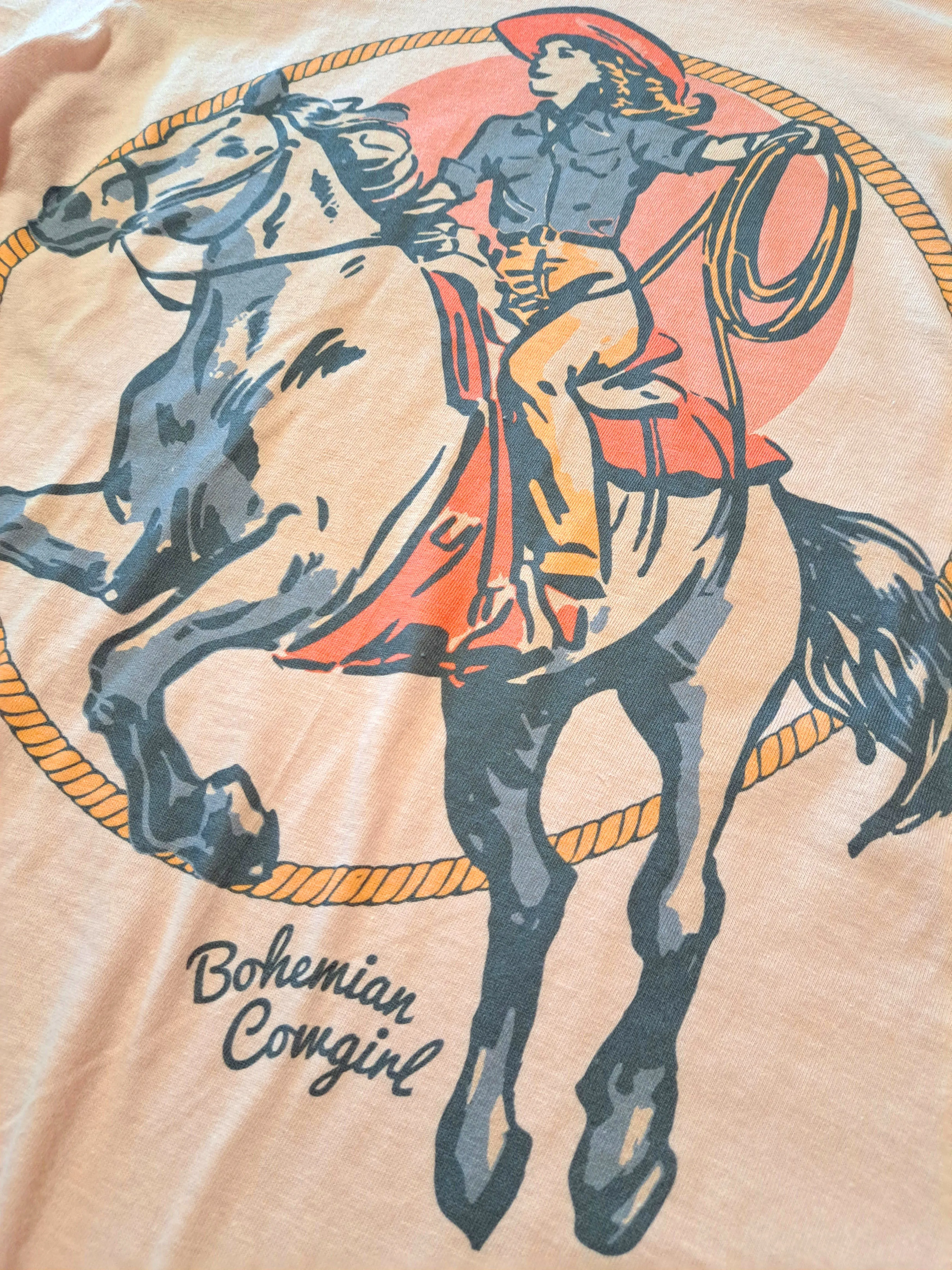 Ropin' Cowgirl Peach Rodeo T-Shirt - WS