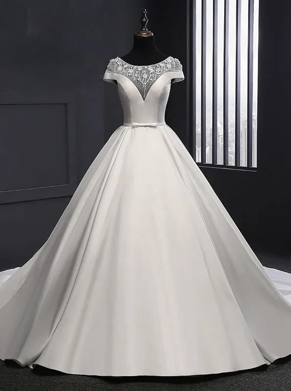 Satin Wedding Dresses,Bridal Gown with Sleeves,Aline Wedding Dress,Vintage Bridal Dress,WD00077