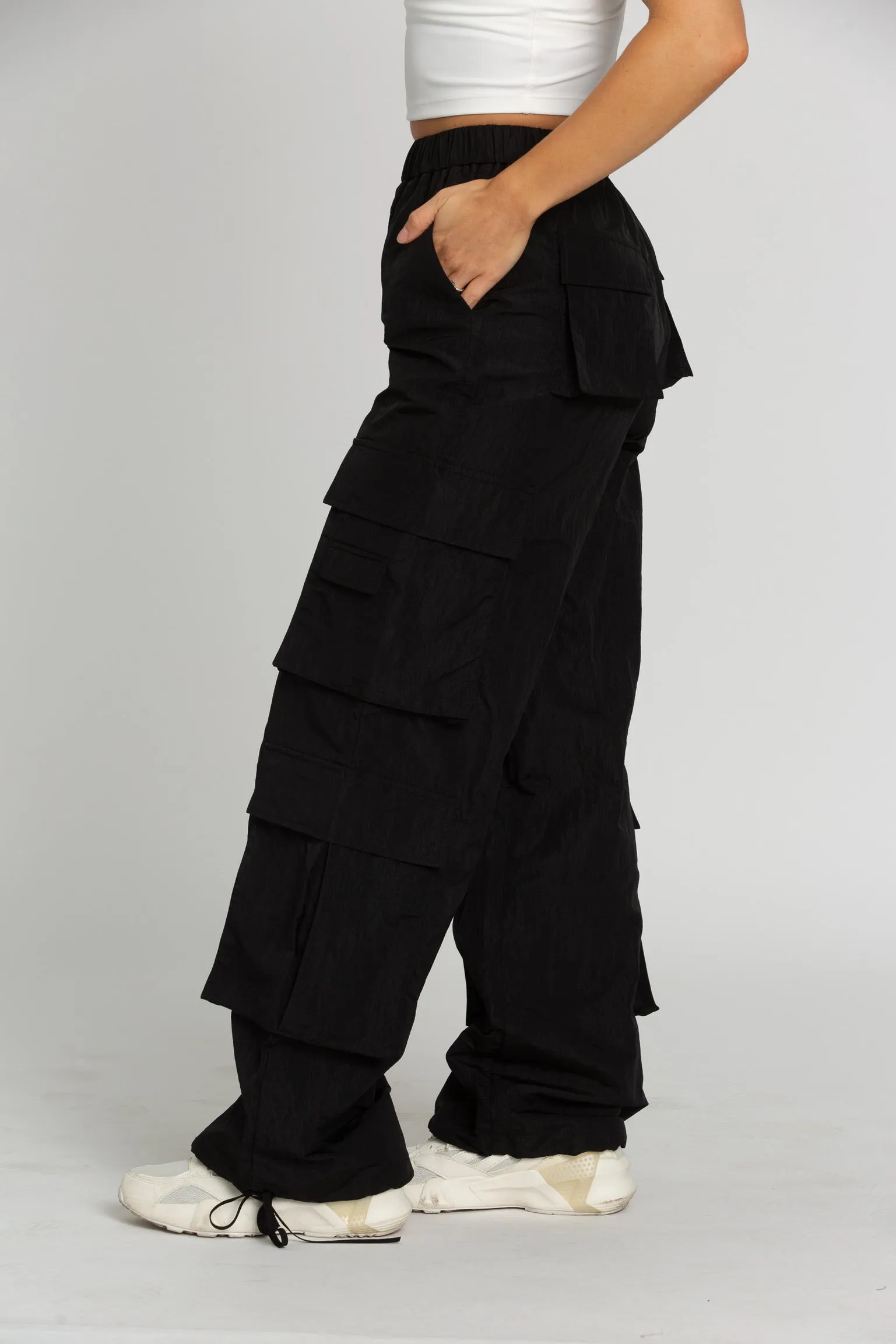 Shiny Black Parachute Pants