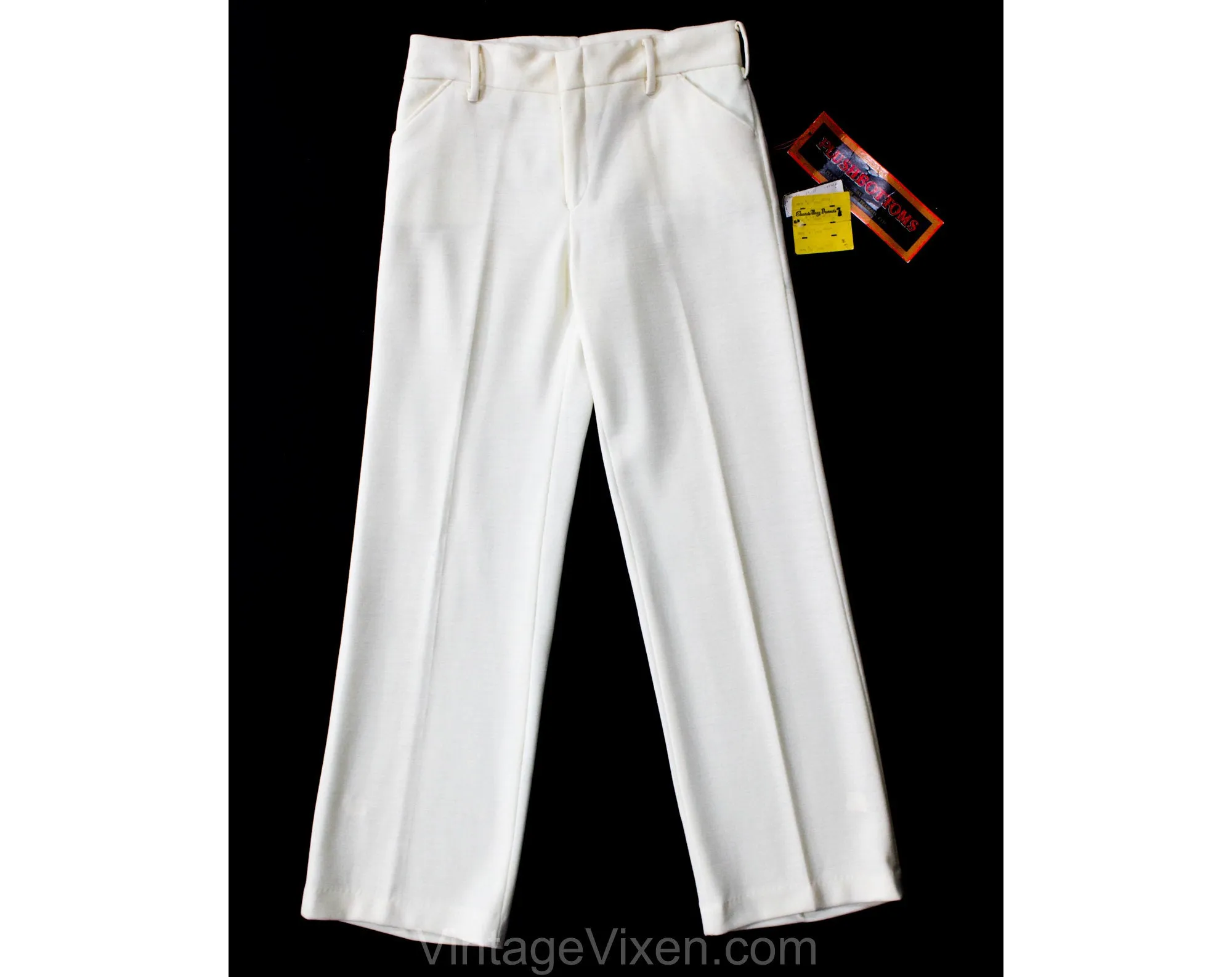 Size 10 Cream Wool Tailored Pant - Late 60s 70s Offwhite Knit Trousers by Plushbottom & Peabody - Medium 1960s Ivory Wool Blend - Waist 30