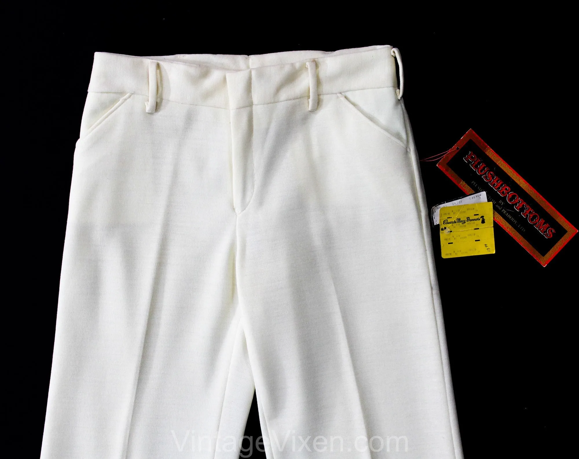 Size 10 Cream Wool Tailored Pant - Late 60s 70s Offwhite Knit Trousers by Plushbottom & Peabody - Medium 1960s Ivory Wool Blend - Waist 30