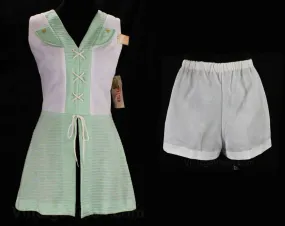 Size 10 Mini Dress - Mod Lime 1960s Scooter Dress & Matching Hot Pants - Two Piece 60s Set by *That Girl* - Bust 39 Medium - NWT Deadstock