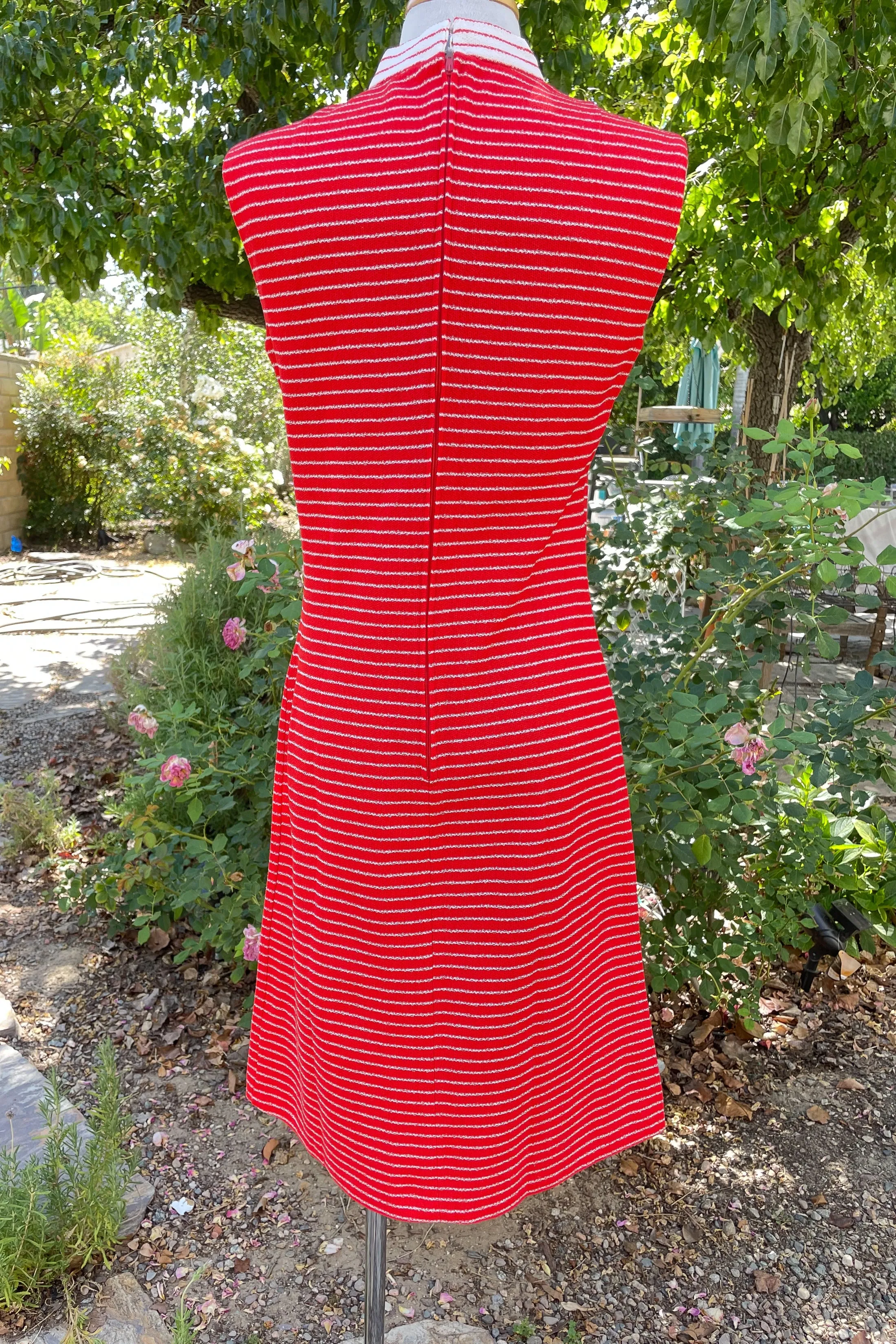 SOLD 60s Red White Striped Mod Dress, Sleeveless Dress S