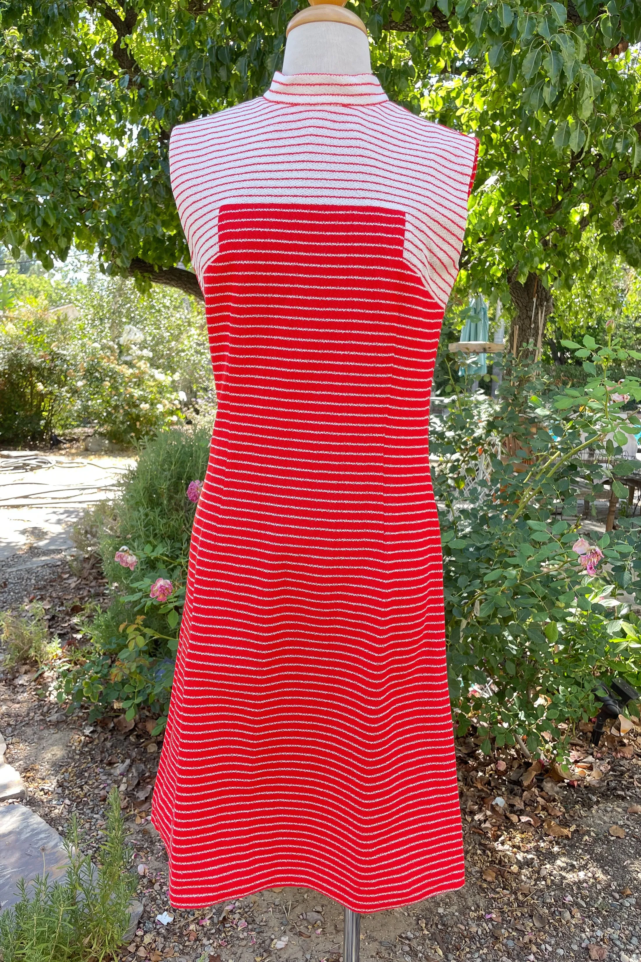 SOLD 60s Red White Striped Mod Dress, Sleeveless Dress S