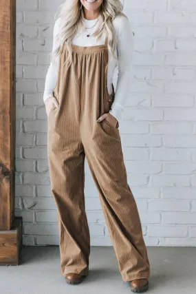 Solid Pocketed Corduroy Overalls