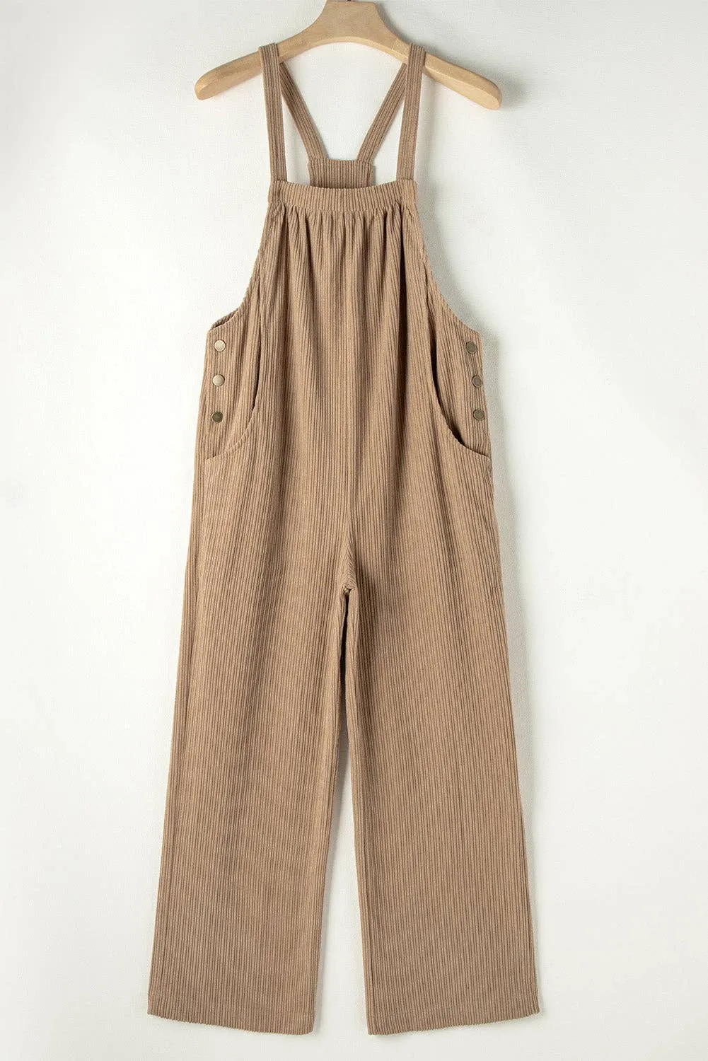 Solid Pocketed Corduroy Overalls