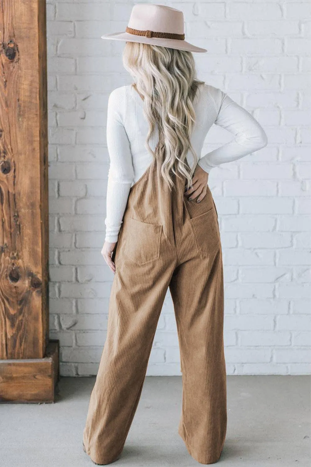 Solid Pocketed Corduroy Overalls