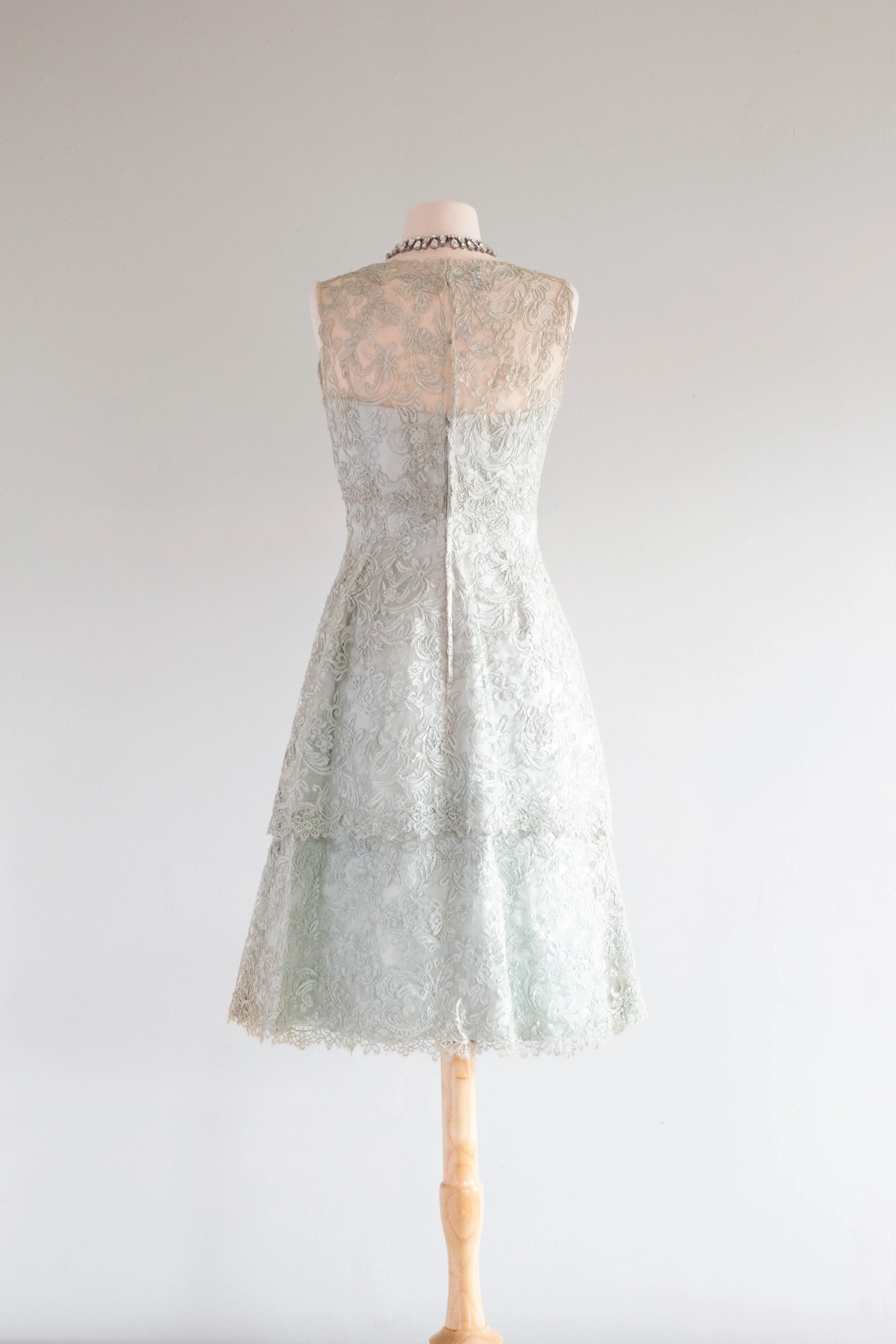 *Something Blue* Gorgeous 1960's Harvey Berin French Lace Evening Dress / SM