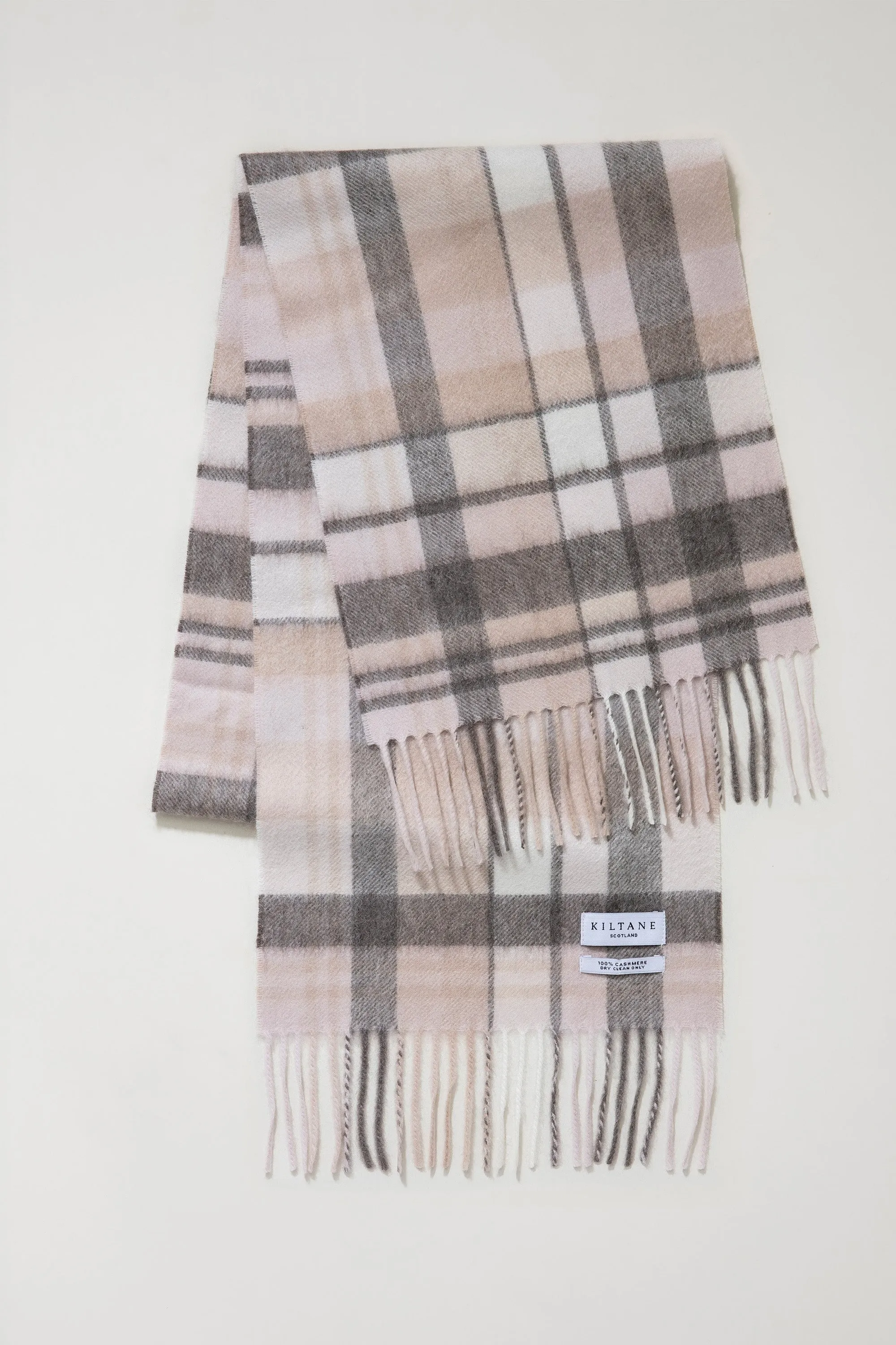 Square Check Cashmere Scarf - Natural