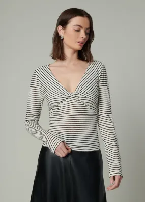 THE AVA STRIPE TWISTED V NECK TOP