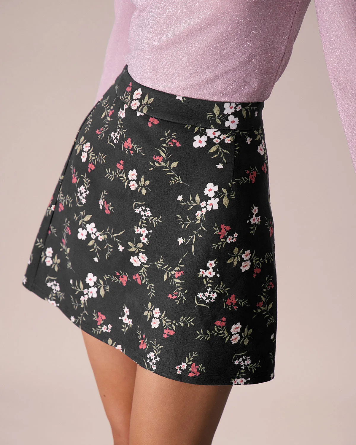 The Black High Waisted Floral Print Mini Skirt
