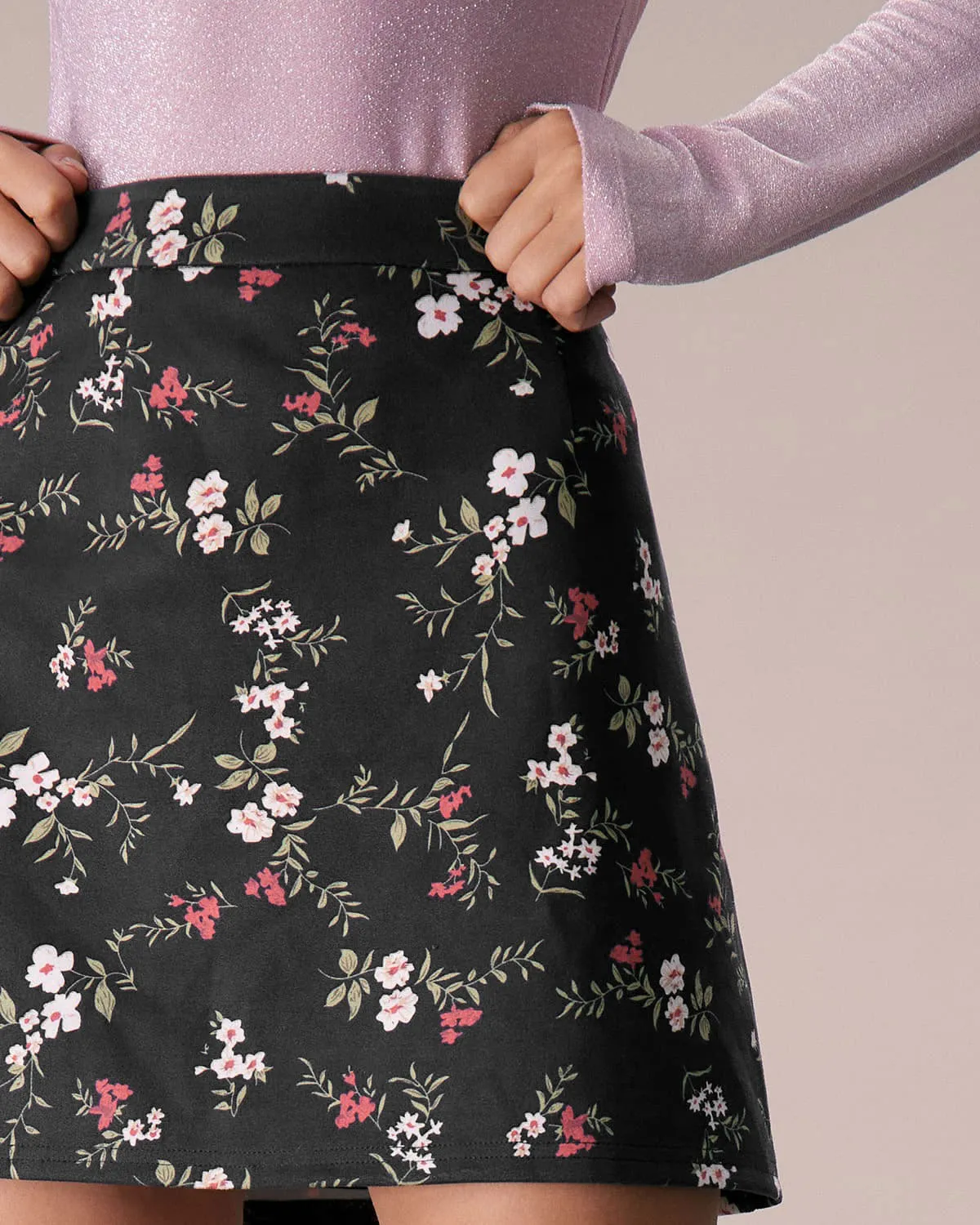 The Black High Waisted Floral Print Mini Skirt