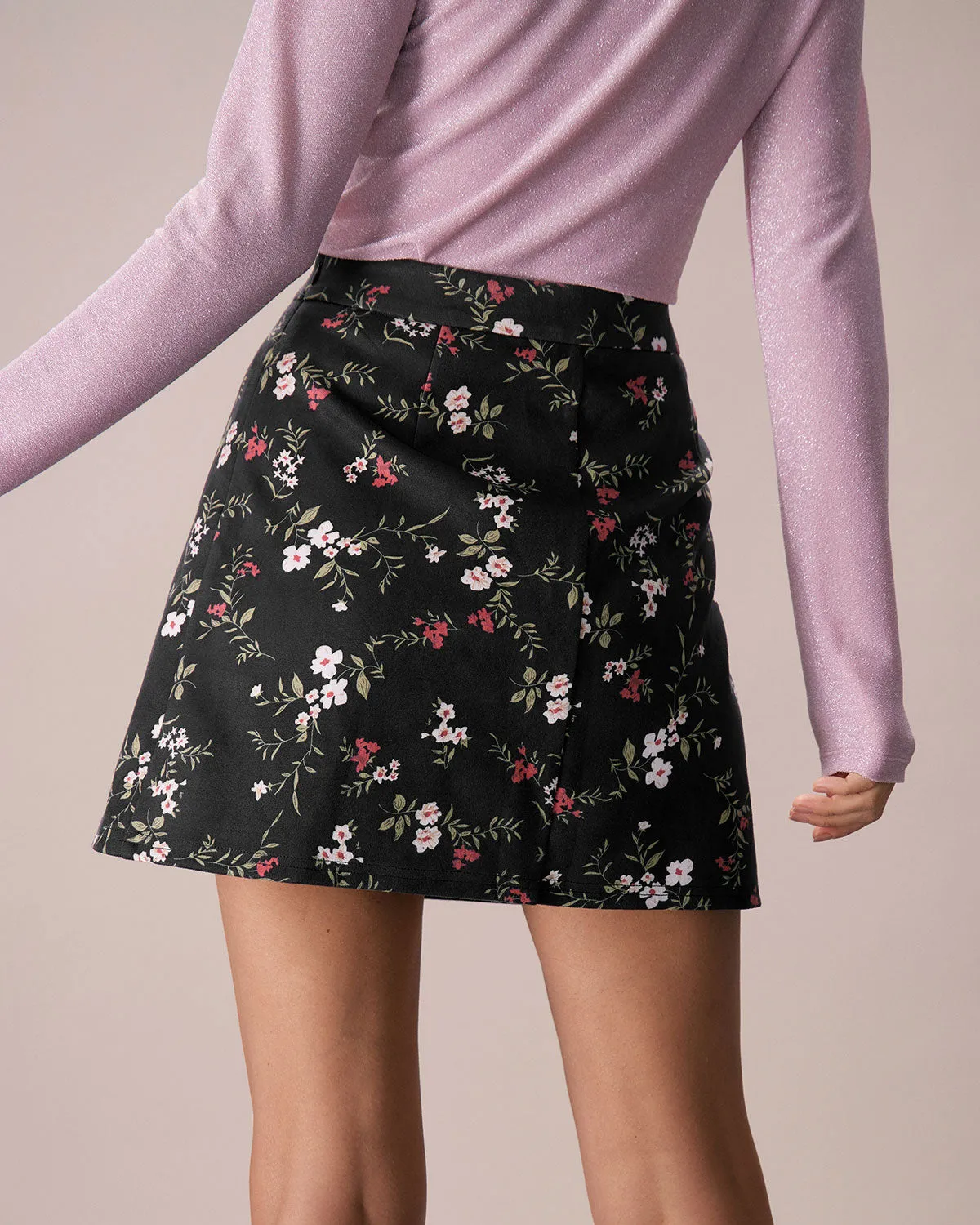 The Black High Waisted Floral Print Mini Skirt