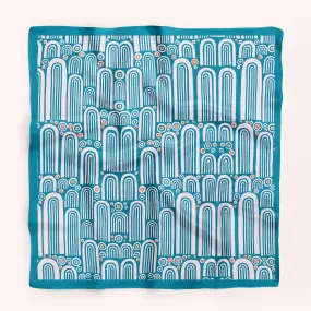 Tides - teal silk scarf with organic waves and rainbows