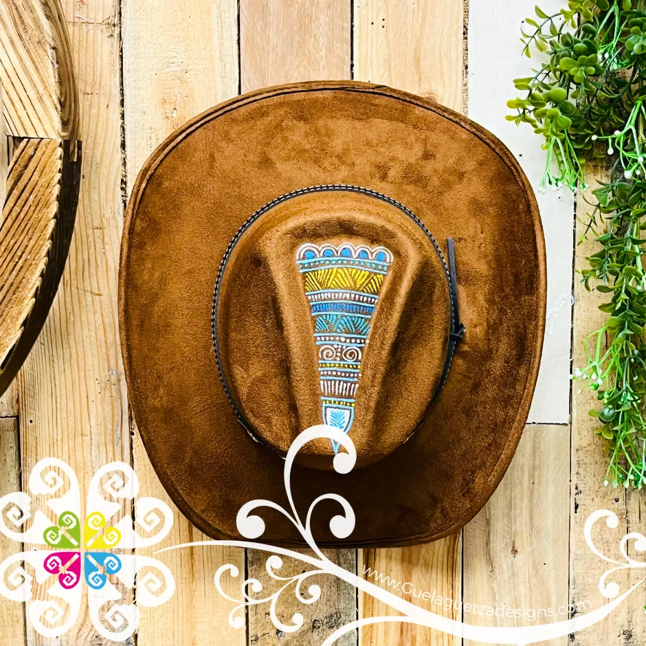 Tobacco Mitla Cowboy Velvet Hat - Hand Painted Hat