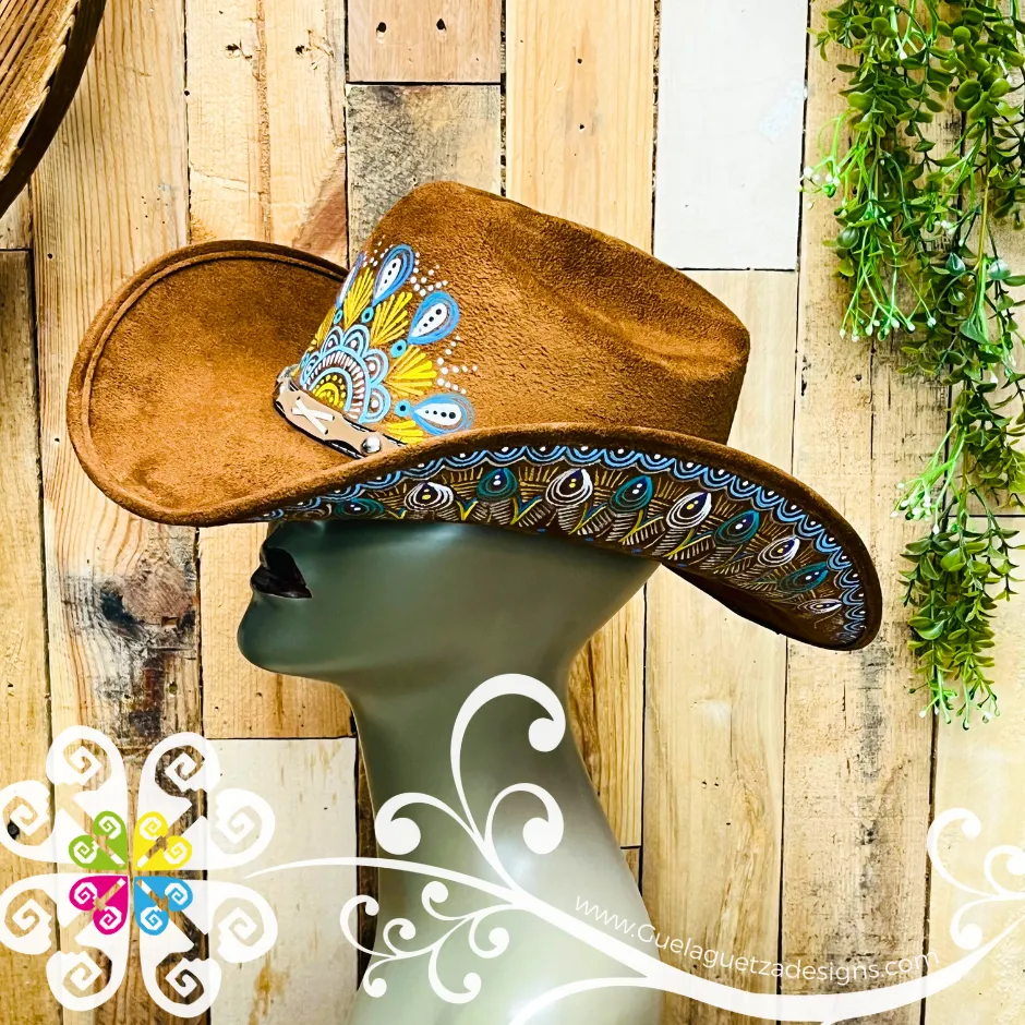 Tobacco Mitla Cowboy Velvet Hat - Hand Painted Hat