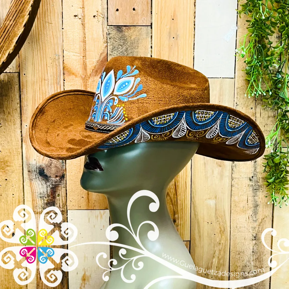 Tobacco Mitla Cowboy Velvet Hat - Hand Painted Hat