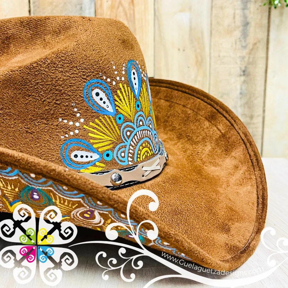 Tobacco Mitla Cowboy Velvet Hat - Hand Painted Hat