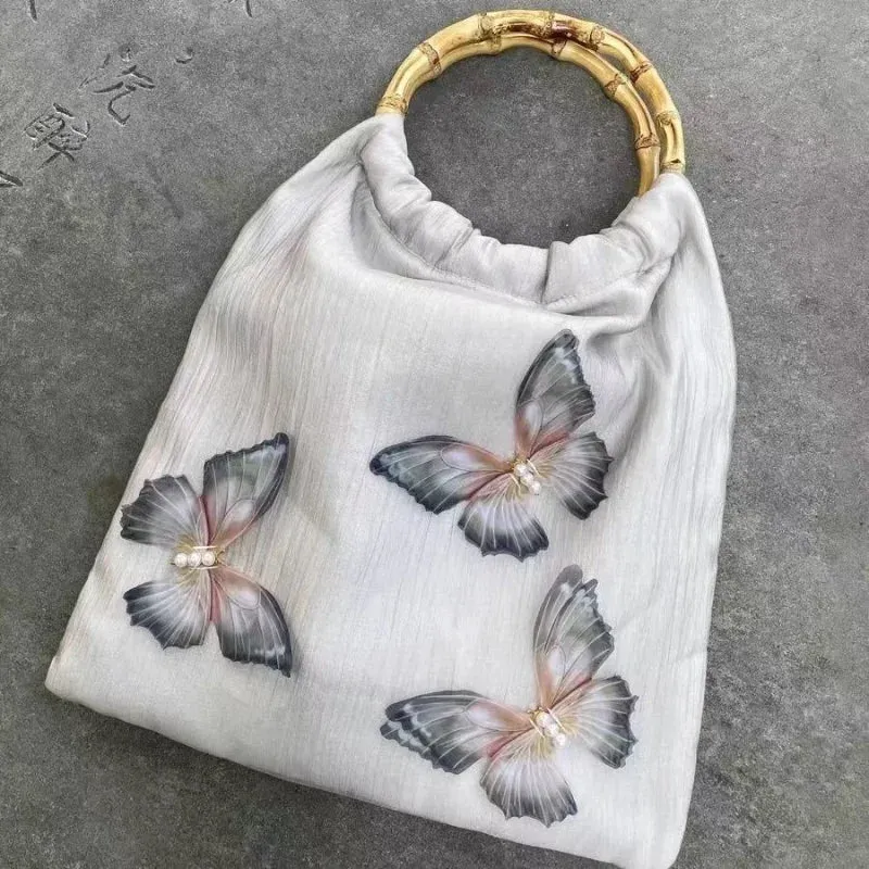 UAKISS  -  2024 Fashion Harajuku Butterfly Print Handbags Elegant Vintage Scarves Grunge Top-Handle Bags Casual Sweet Y2k Aesthetic Women's