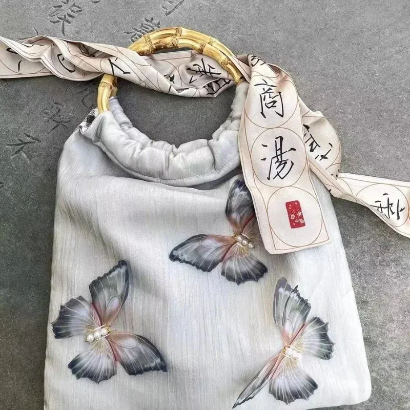UAKISS  -  2024 Fashion Harajuku Butterfly Print Handbags Elegant Vintage Scarves Grunge Top-Handle Bags Casual Sweet Y2k Aesthetic Women's