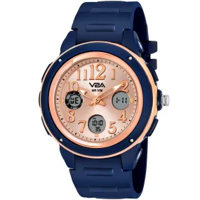 V2A Analog Digital 5ATM Waterproof Fashion Sports Watch with Backlight Alarm Stopwatch for Women and Girls (Blue Color Dial and Strap)