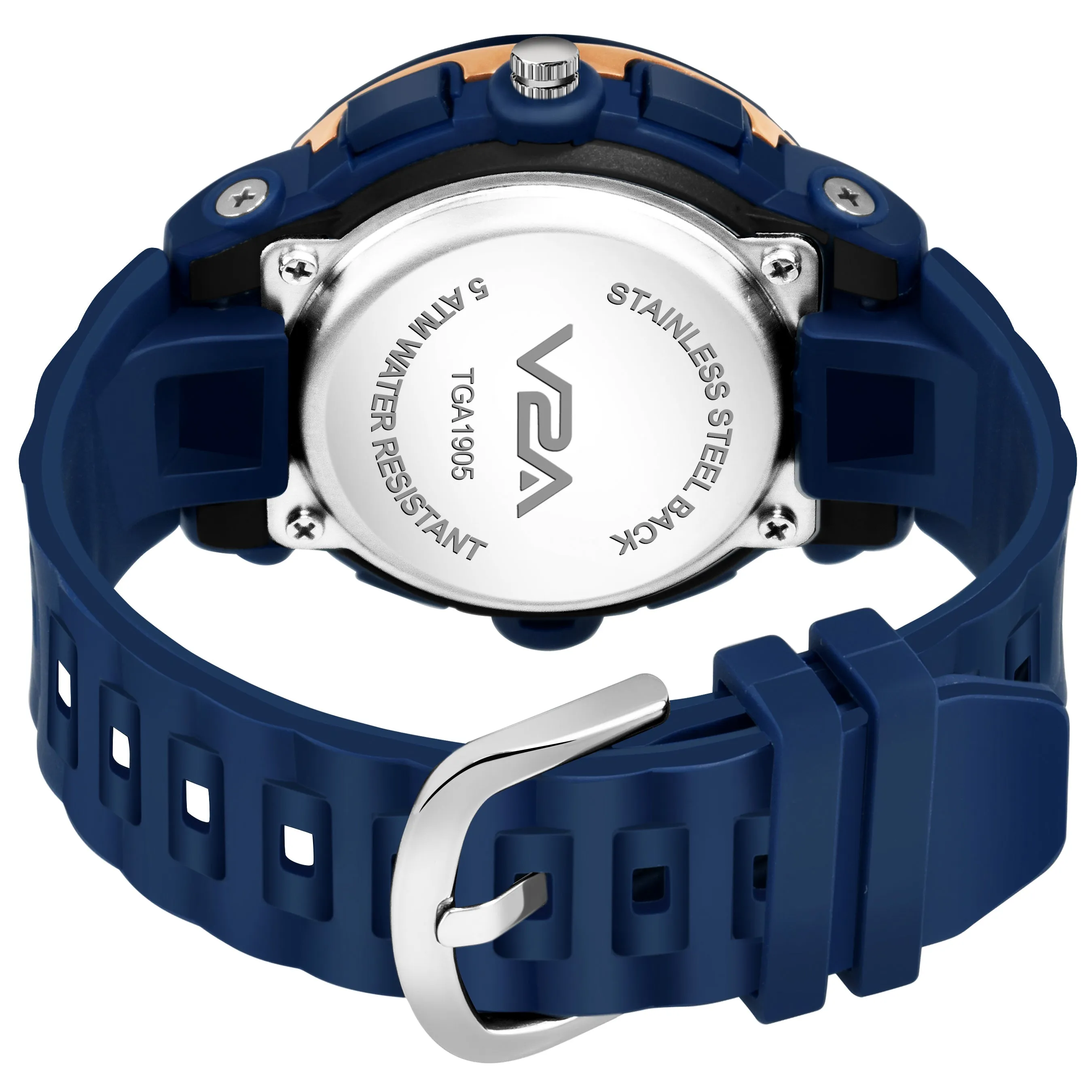 V2A Analog Digital 5ATM Waterproof Fashion Sports Watch with Backlight Alarm Stopwatch for Women and Girls (Blue Color Dial and Strap)