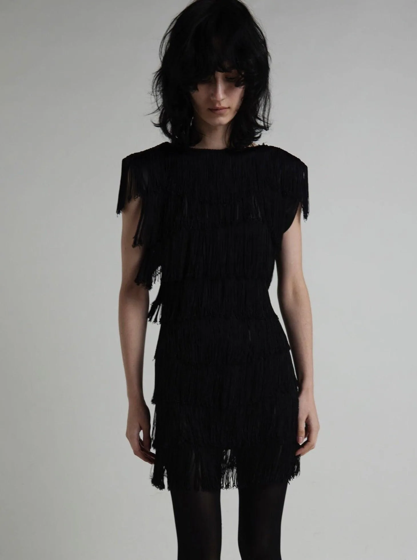 Vintage 1960s Black Short Fringe Dress