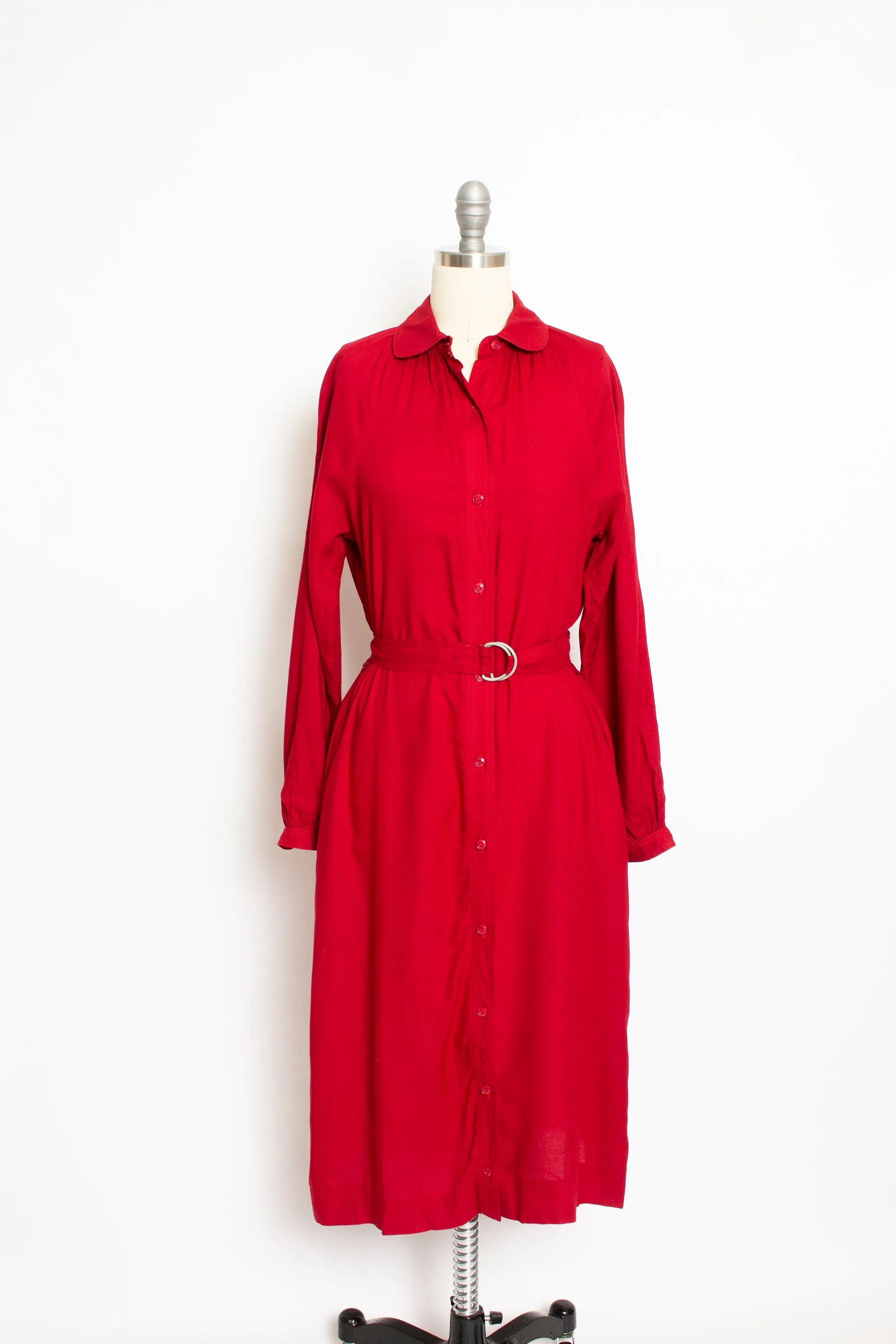 Vintage 1970s Dress Red Cotton Shirt Tent Day 70s Small S