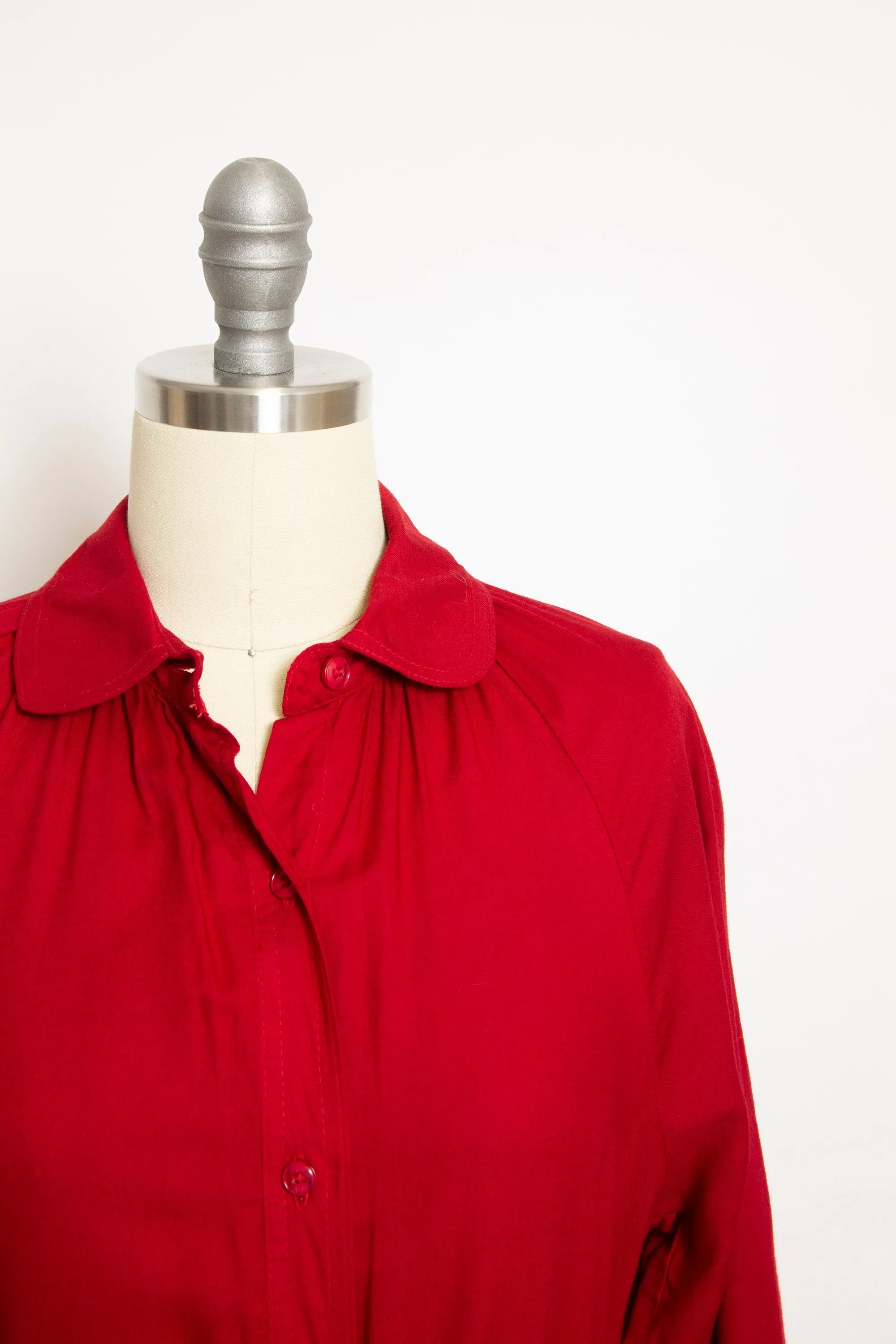 Vintage 1970s Dress Red Cotton Shirt Tent Day 70s Small S