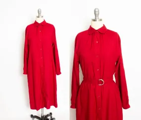 Vintage 1970s Dress Red Cotton Shirt Tent Day 70s Small S