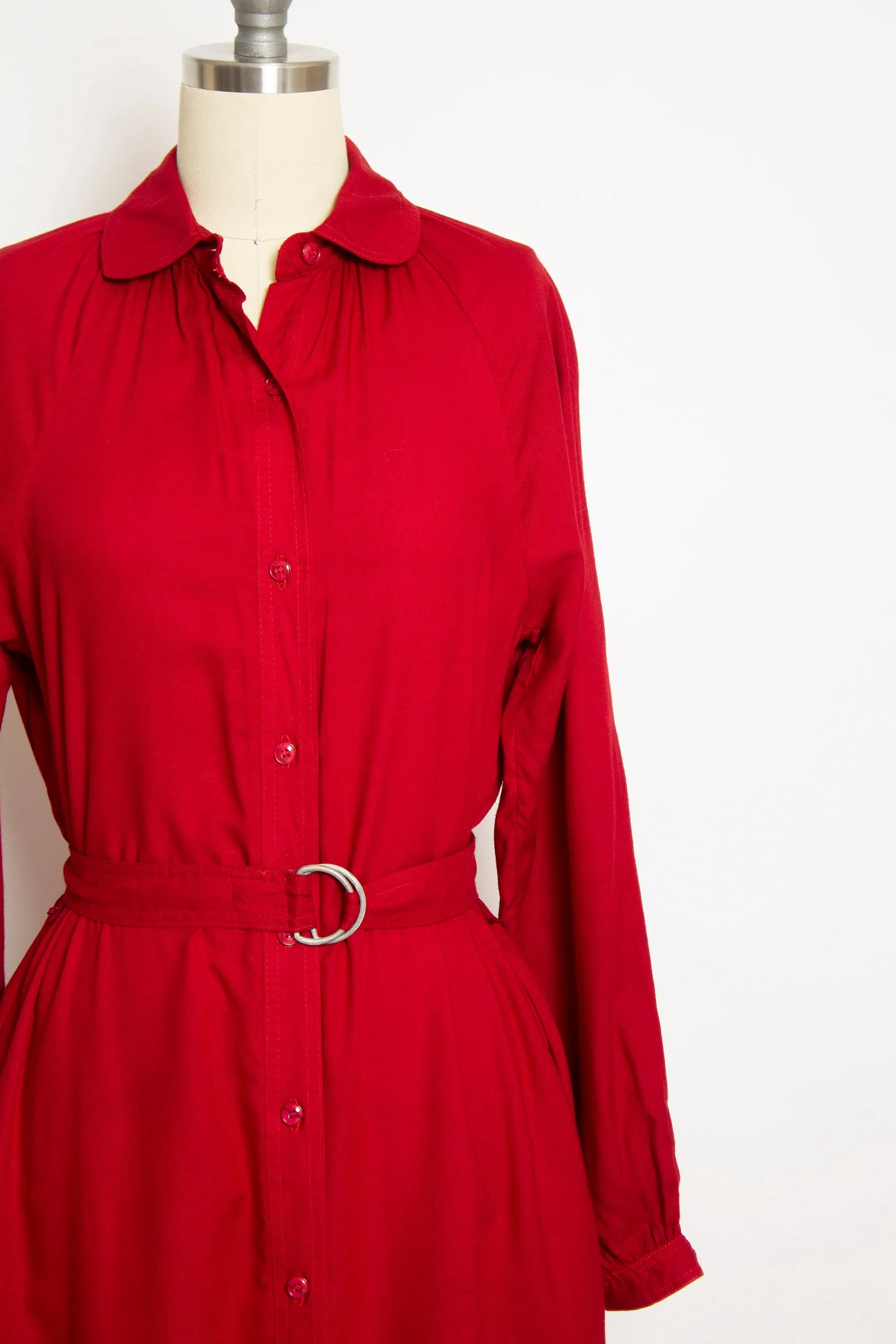 Vintage 1970s Dress Red Cotton Shirt Tent Day 70s Small S
